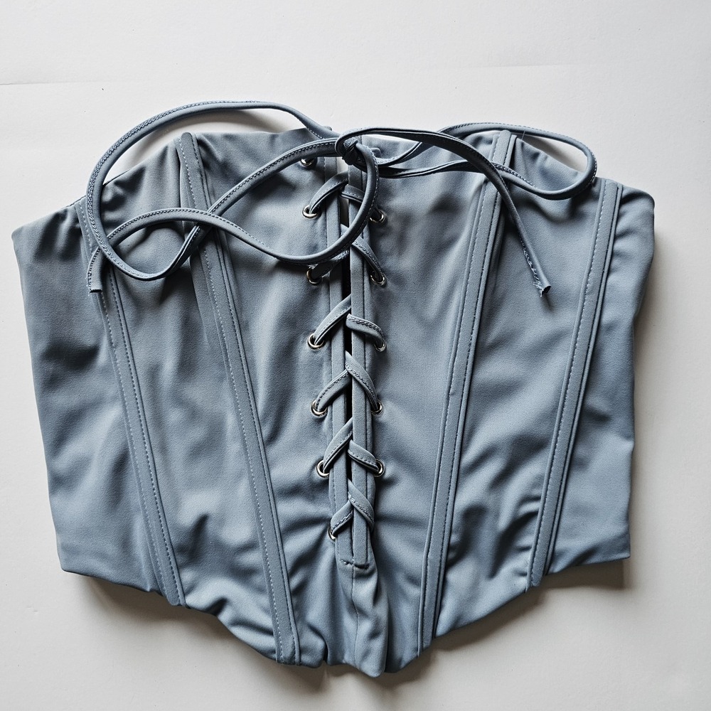Edikted Blue Lace Up Corset Top Size Small Y2K Fairy Ren‎ Faire Boned Night Out